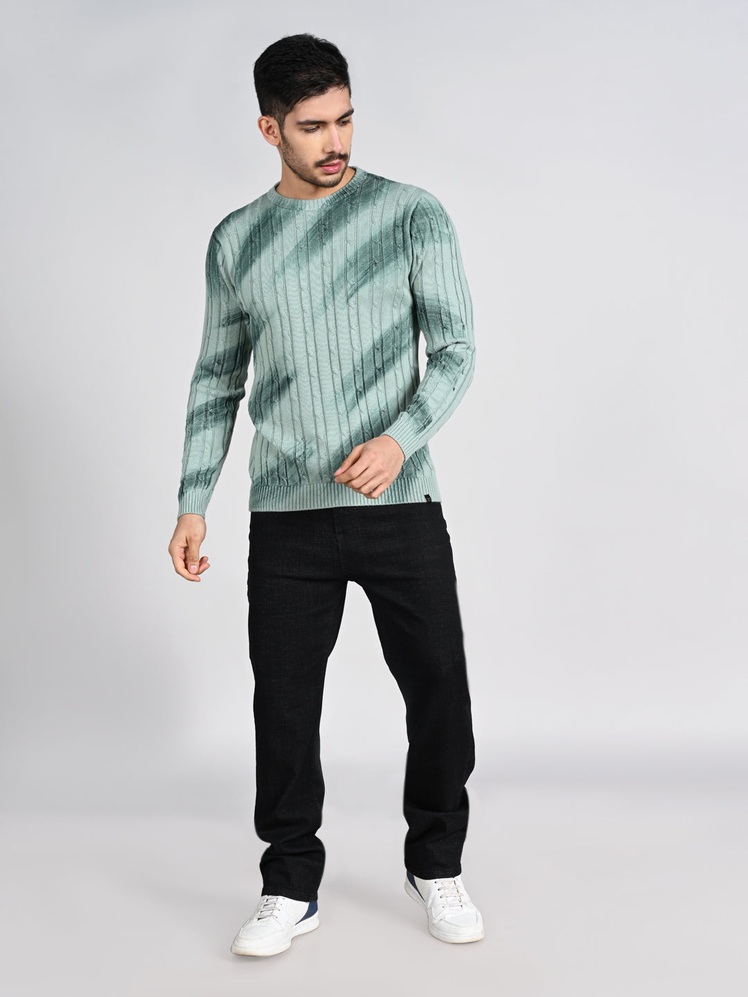 Killer Men Round Neck Green Printed Sweaters