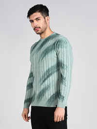 Killer Men Round Neck Green Printed Sweaters