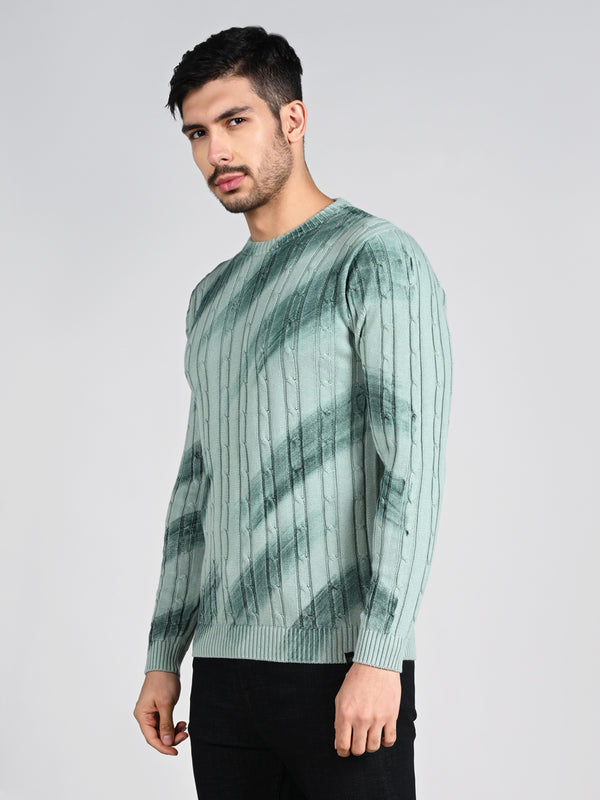 Killer Men Round Neck Green Printed Sweaters