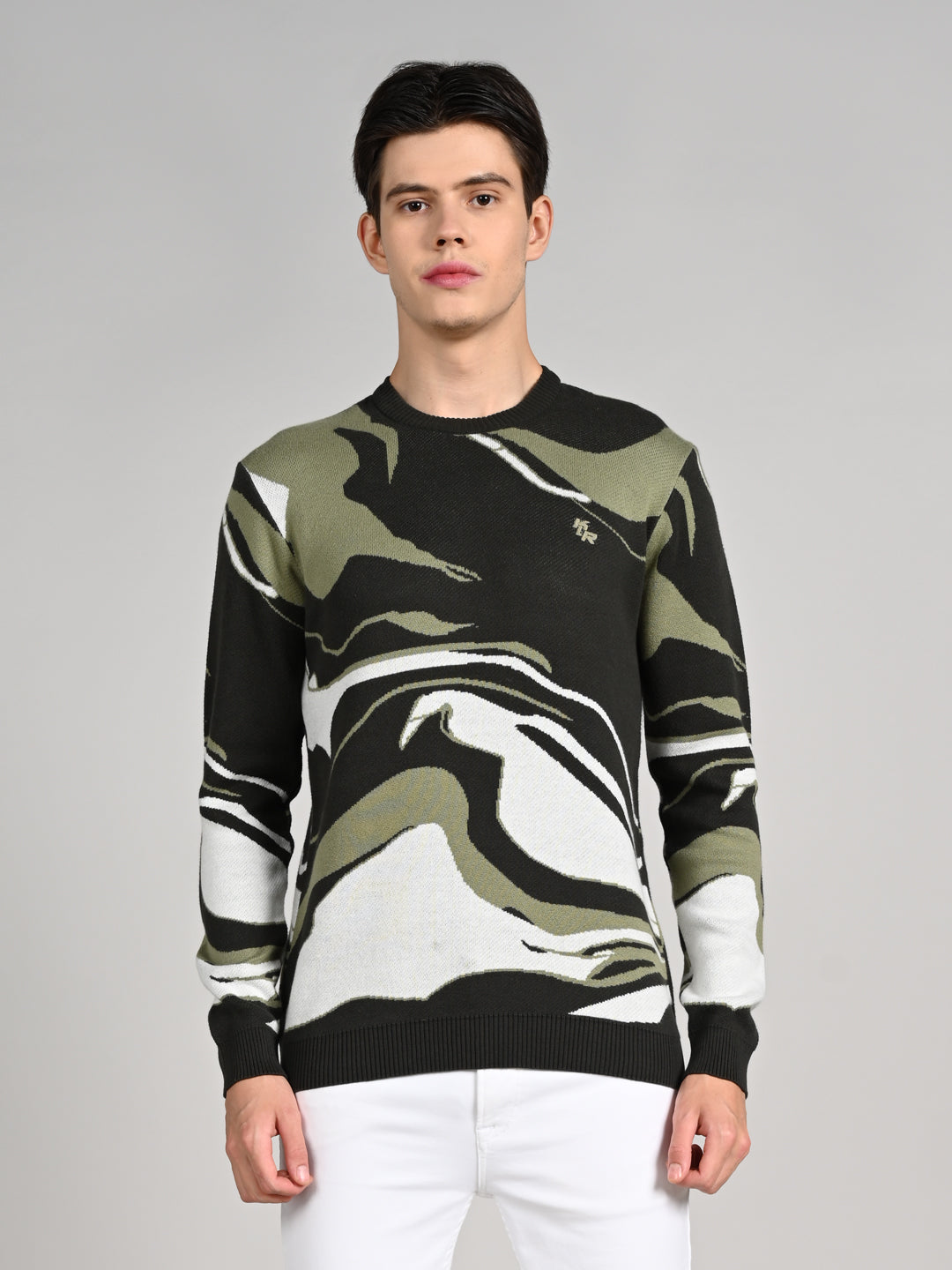 Killer Men Round Neck Olive Sweaters