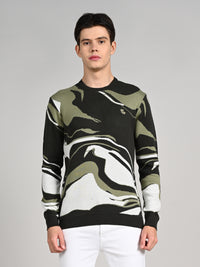 Killer Men Round Neck Olive Sweaters