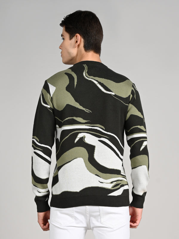 Killer Men Round Neck Olive Sweaters