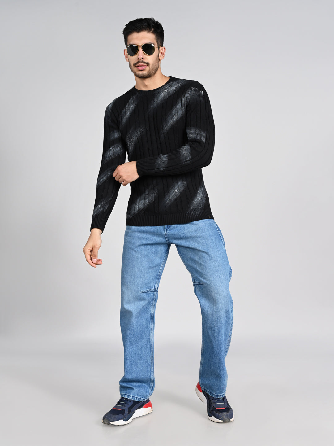 Killer Men Round Neck Balck Printed Sweaters