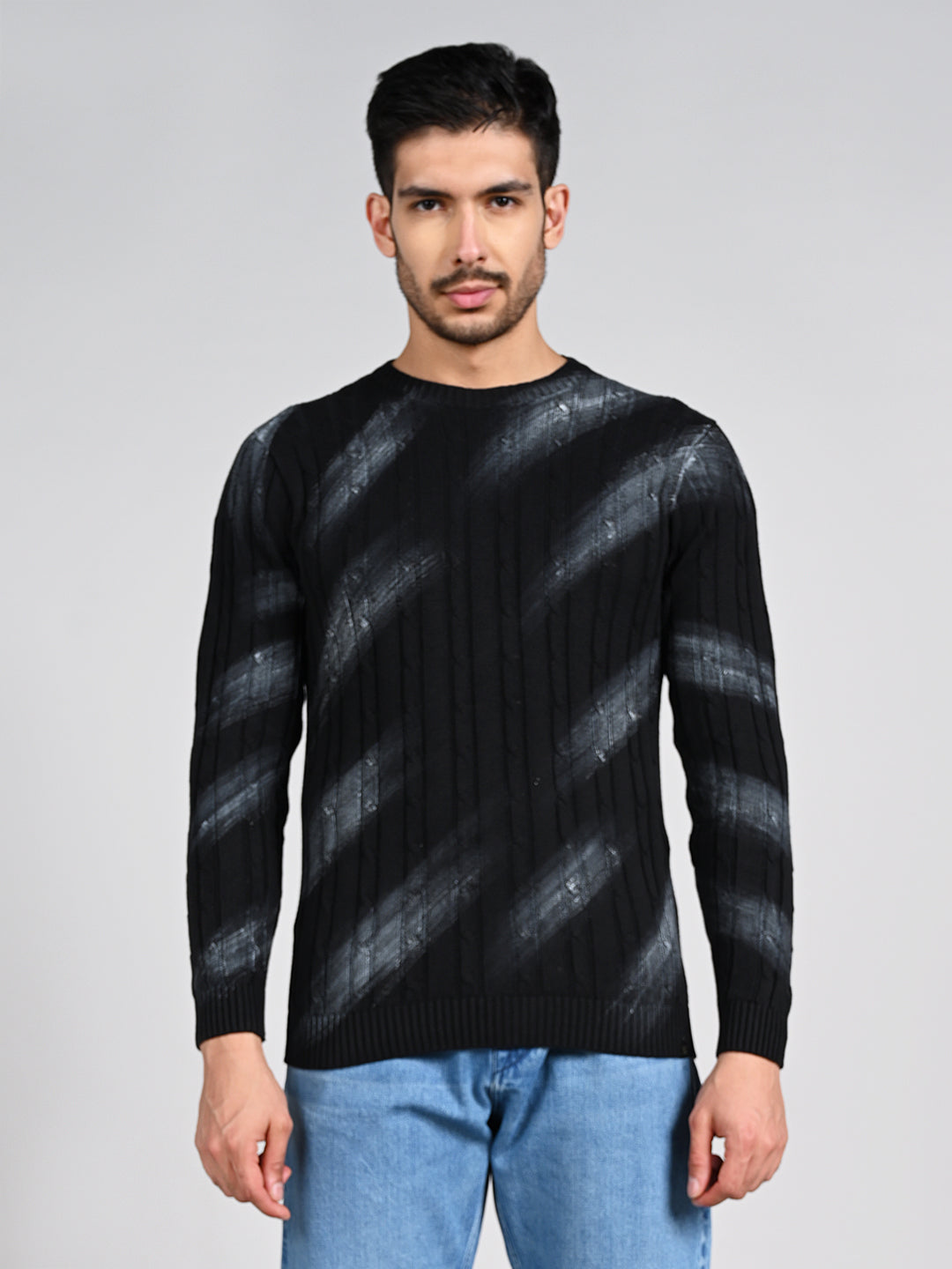 Killer Men Round Neck Balck Printed Sweaters