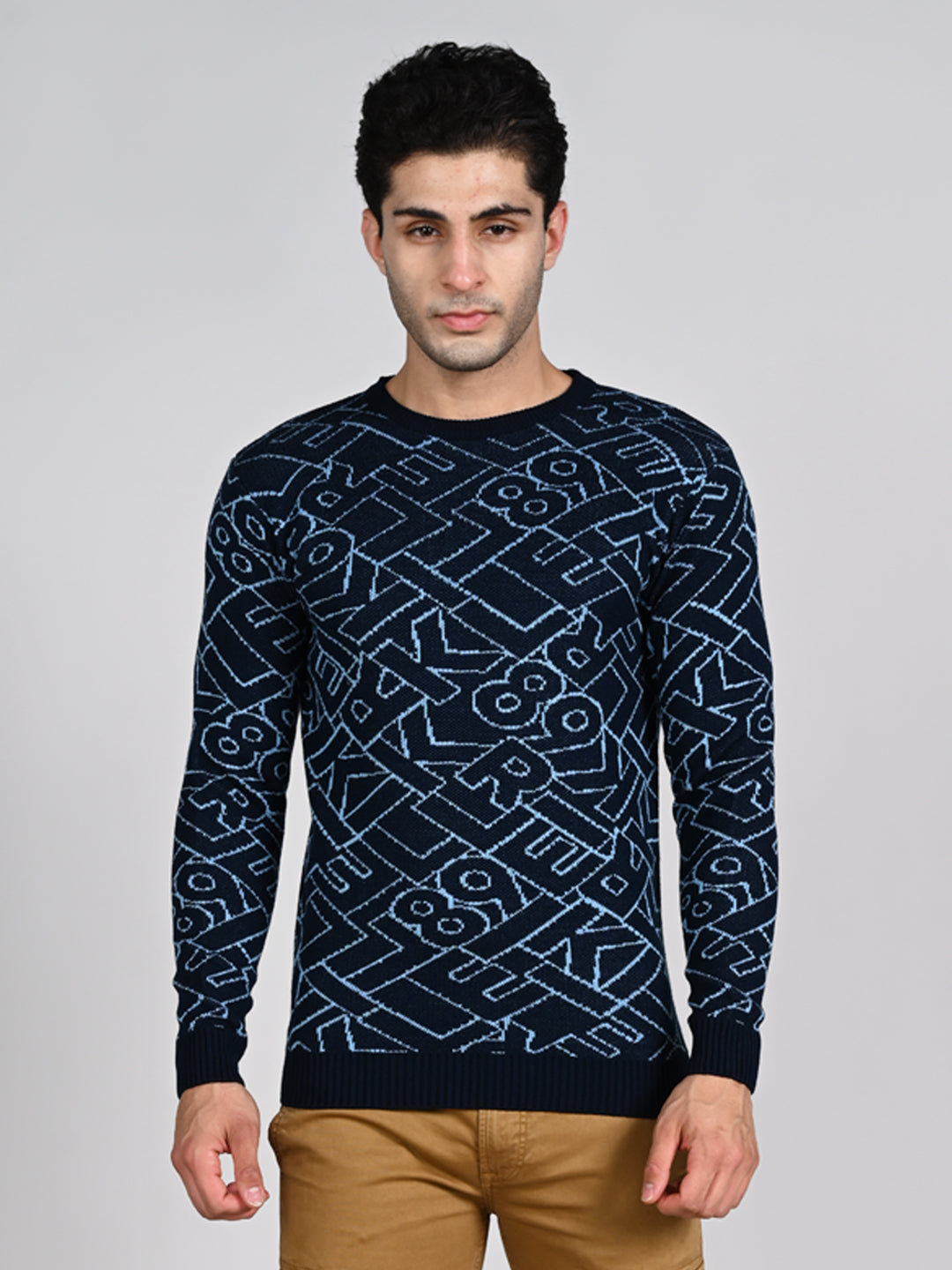 Killer Men Round Neck Navy Sweaters