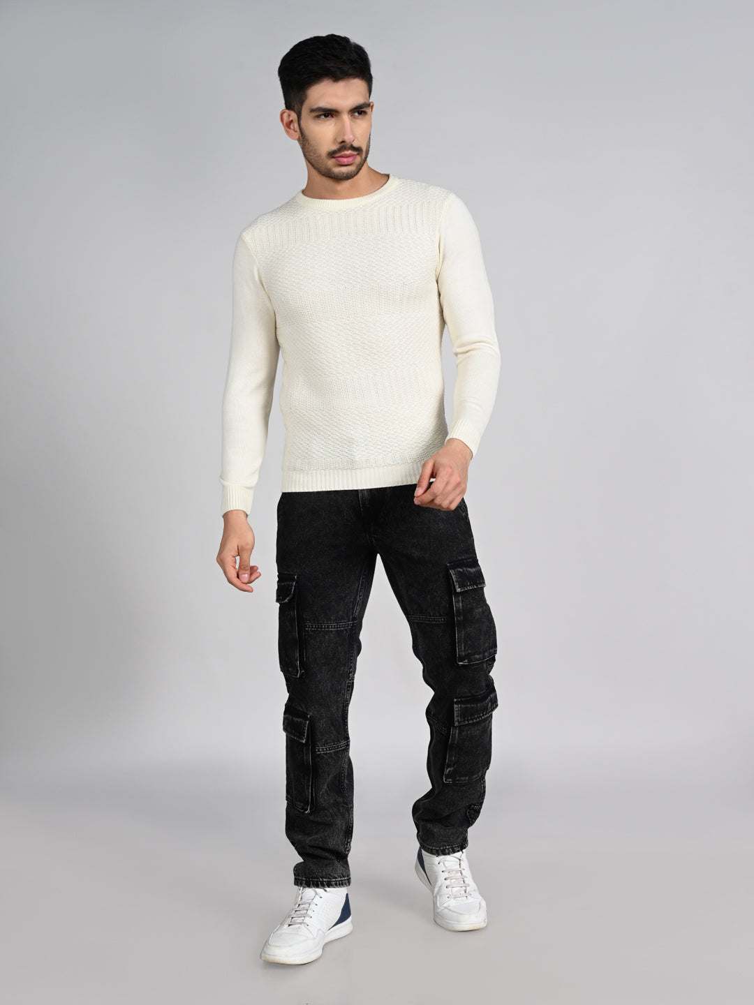 Killer Men Round Neck Off White Sweaters