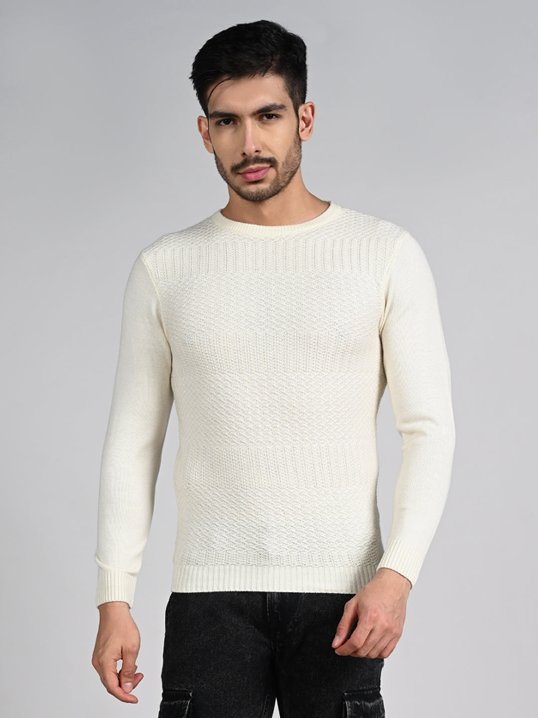 Killer Men Round Neck Off White Sweaters