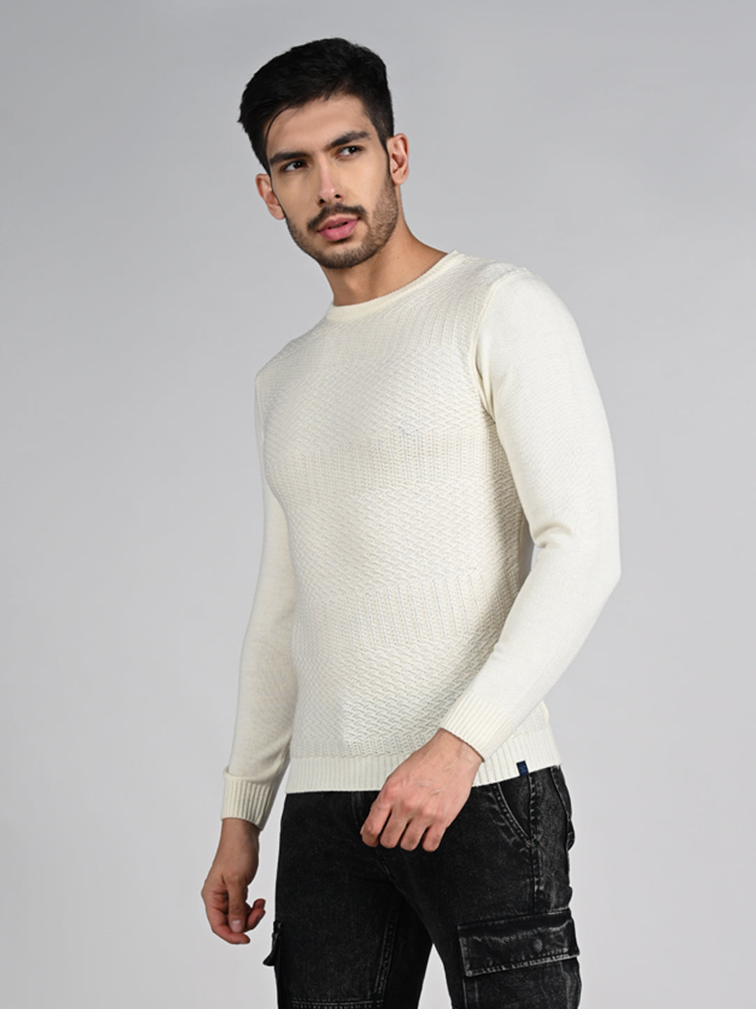 Killer Men Round Neck Off White Sweaters