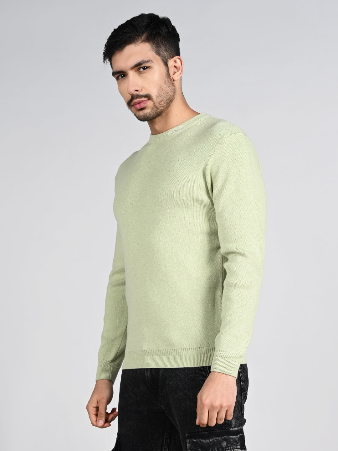 Killer Men Round Neck Light Green Sweaters