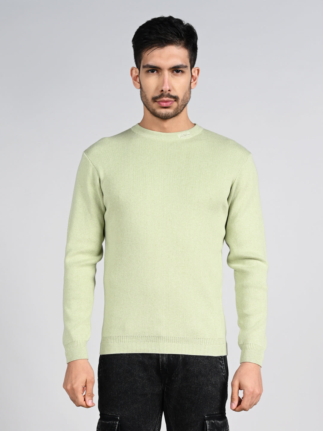 Killer Men Round Neck Light Green Sweaters