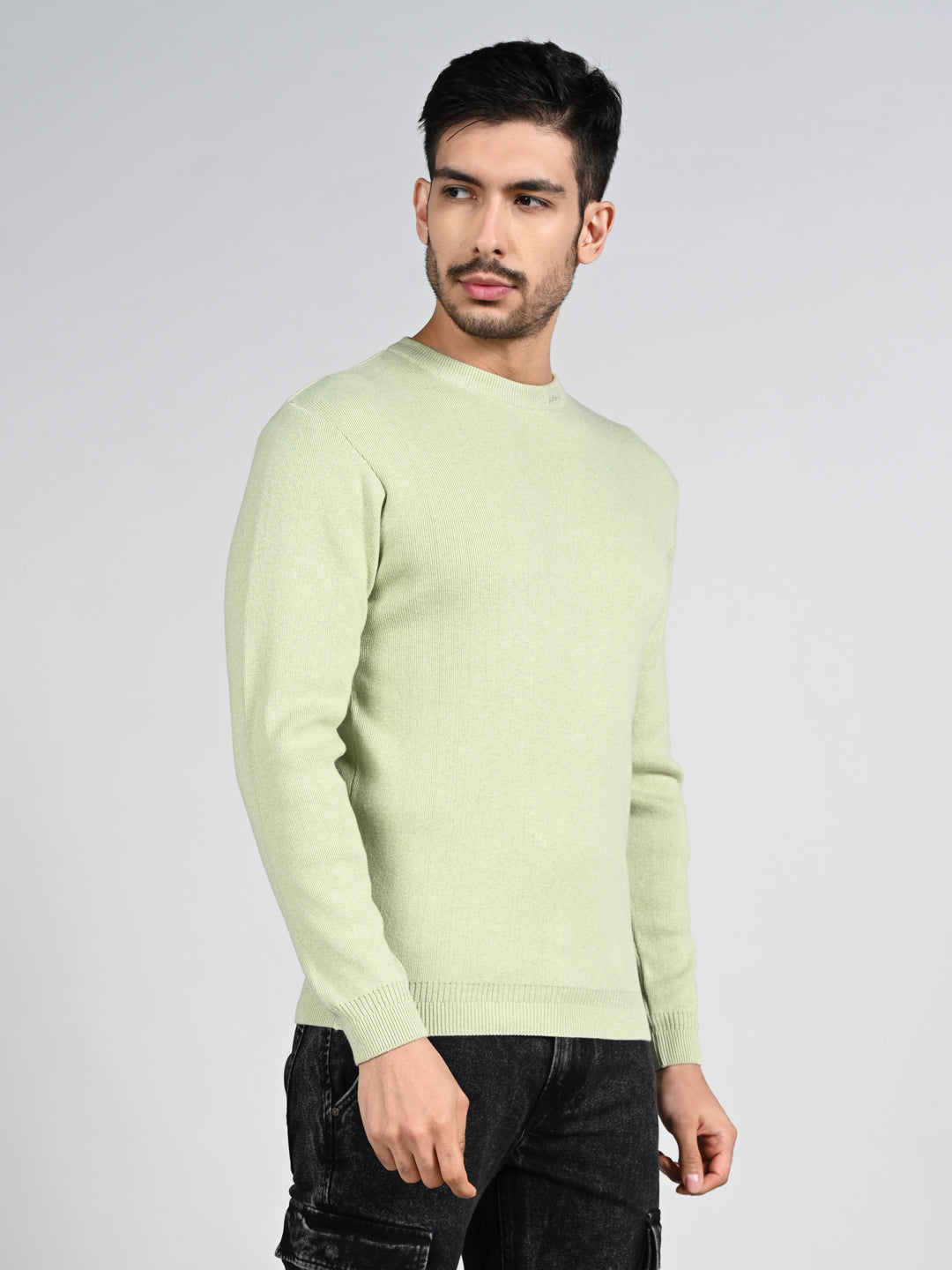 Killer Men Round Neck Light Green Sweaters