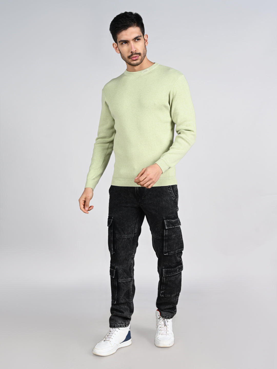 Killer Men Round Neck Light Green Sweaters