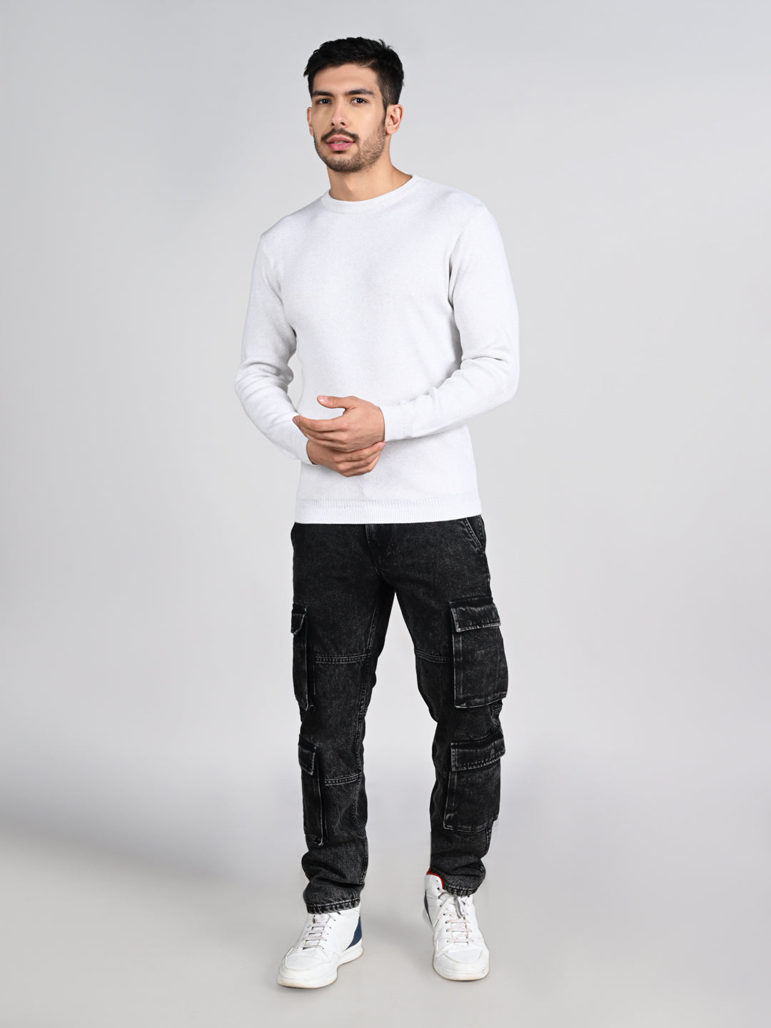 Killer Men Round Neck Light Grey Sweaters