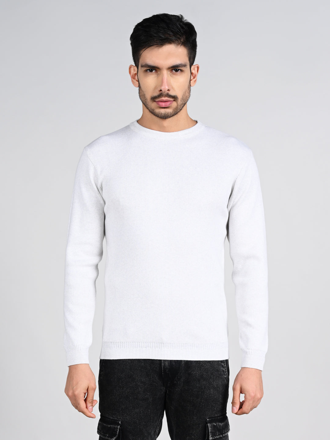 Killer Men Round Neck Light Grey Sweaters