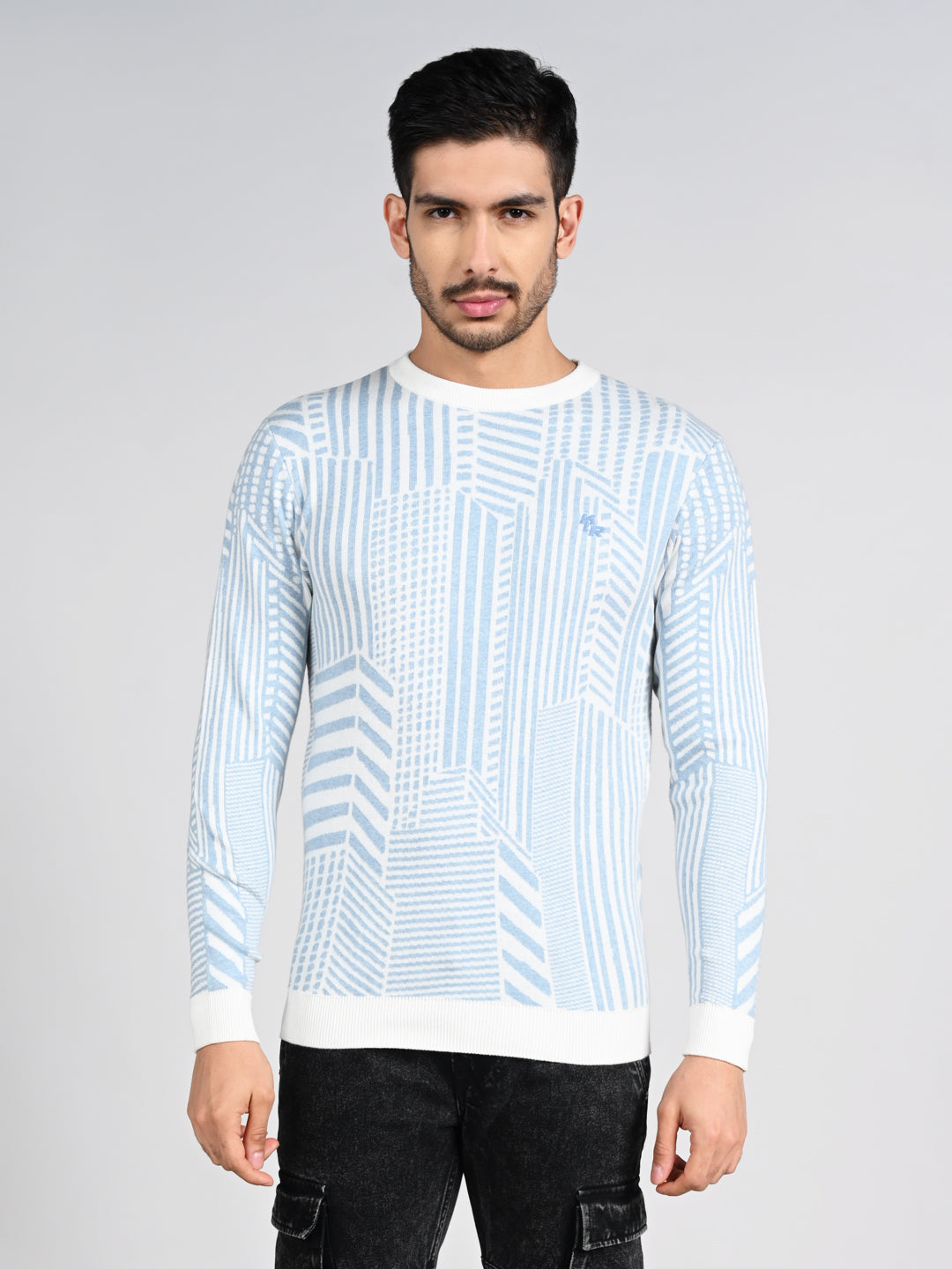 Killer Men Round Neck Light Blue Sweaters