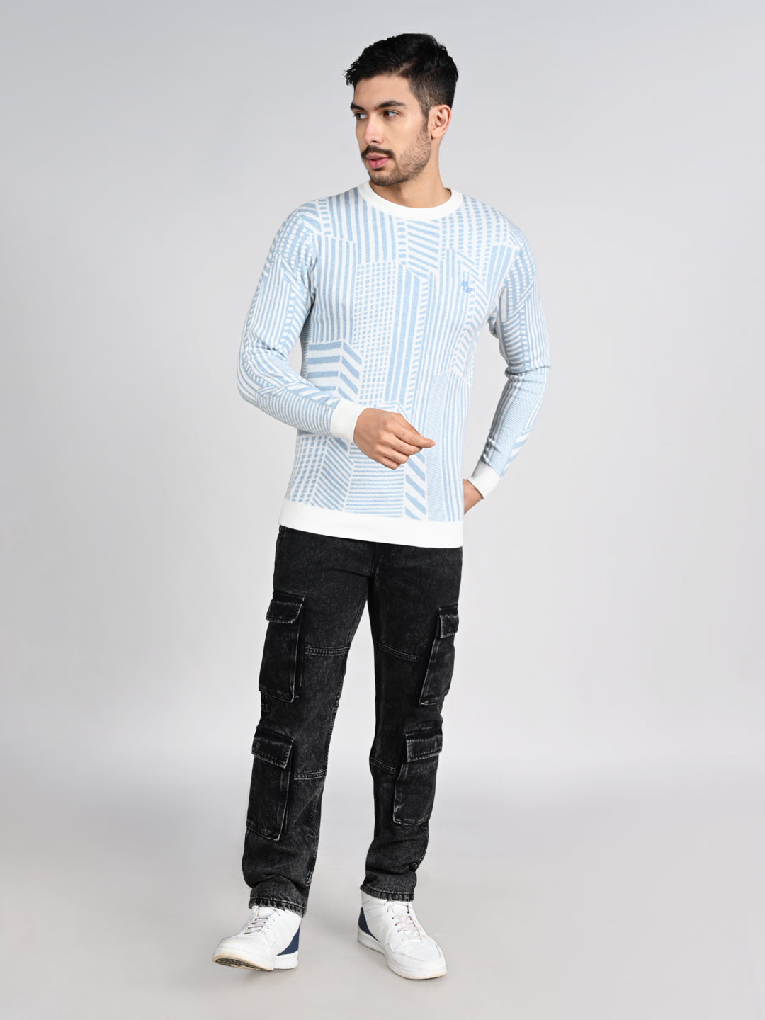 Killer Men Round Neck Light Blue Sweaters