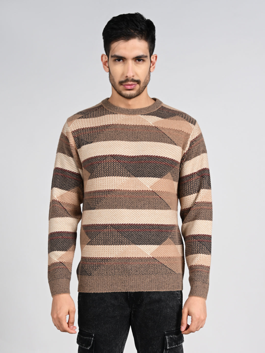 Killer Men Round Neck Brown Sweaters
