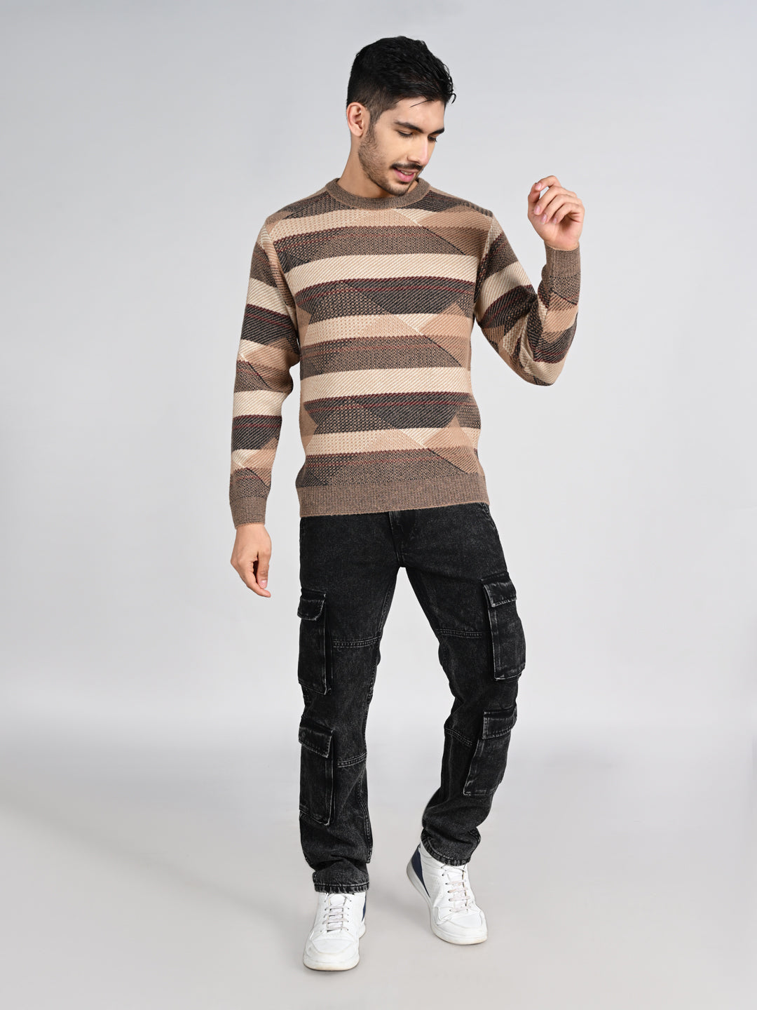 Killer Men Round Neck Brown Sweaters