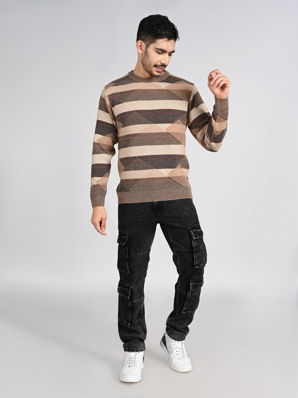 Killer Men Round Neck Brown Sweaters
