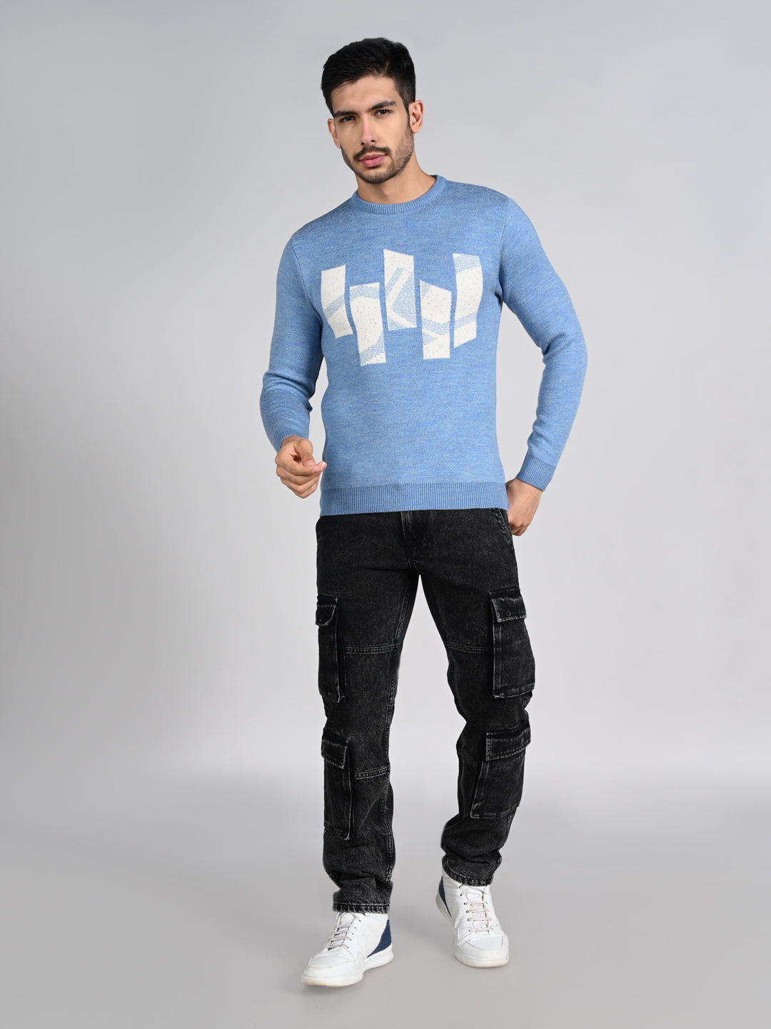 Killer Men Round Neck Light Blue Sweaters