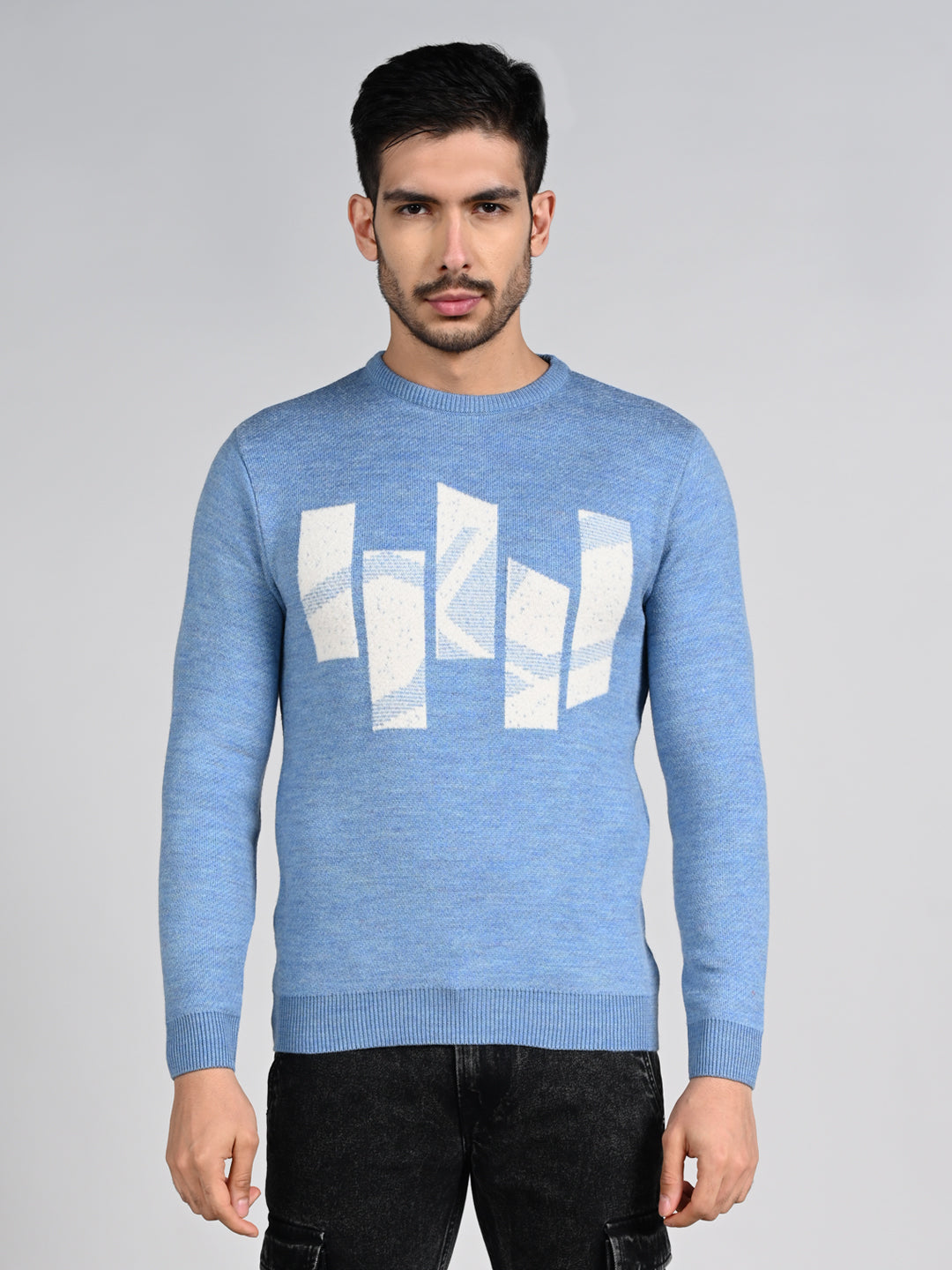Killer Men Round Neck Light Blue Sweaters