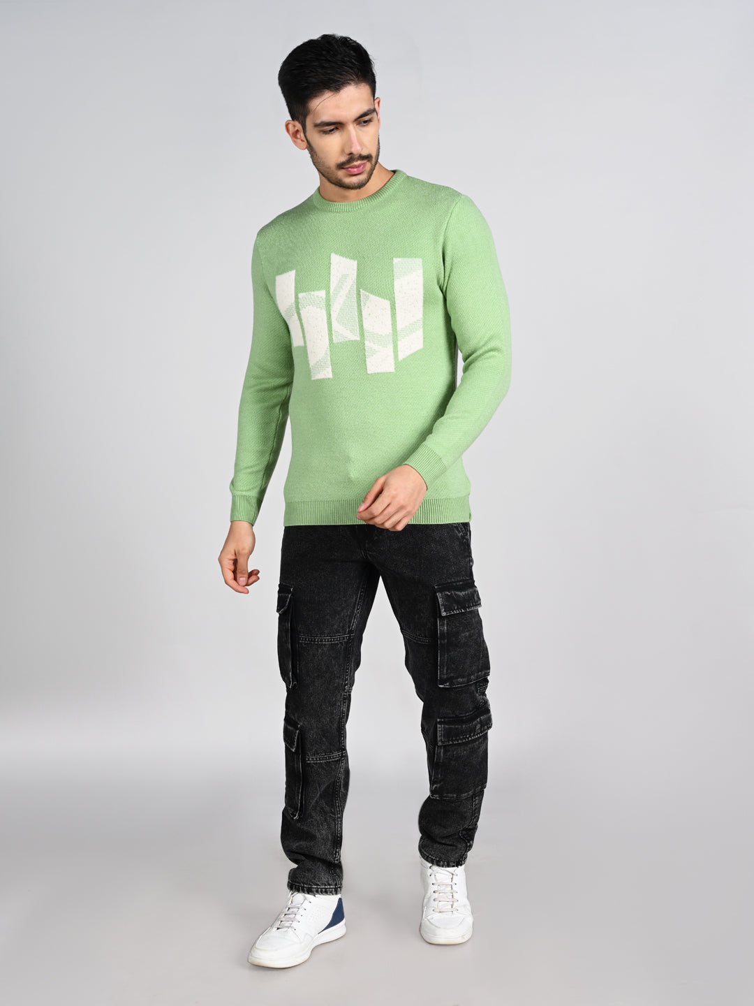 Killer Men Round Neck Light Green Sweaters