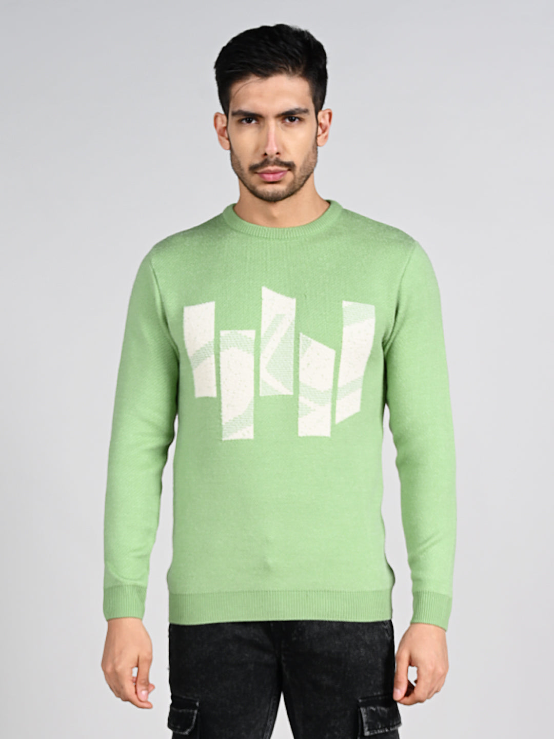 Killer Men Round Neck Light Green Sweaters