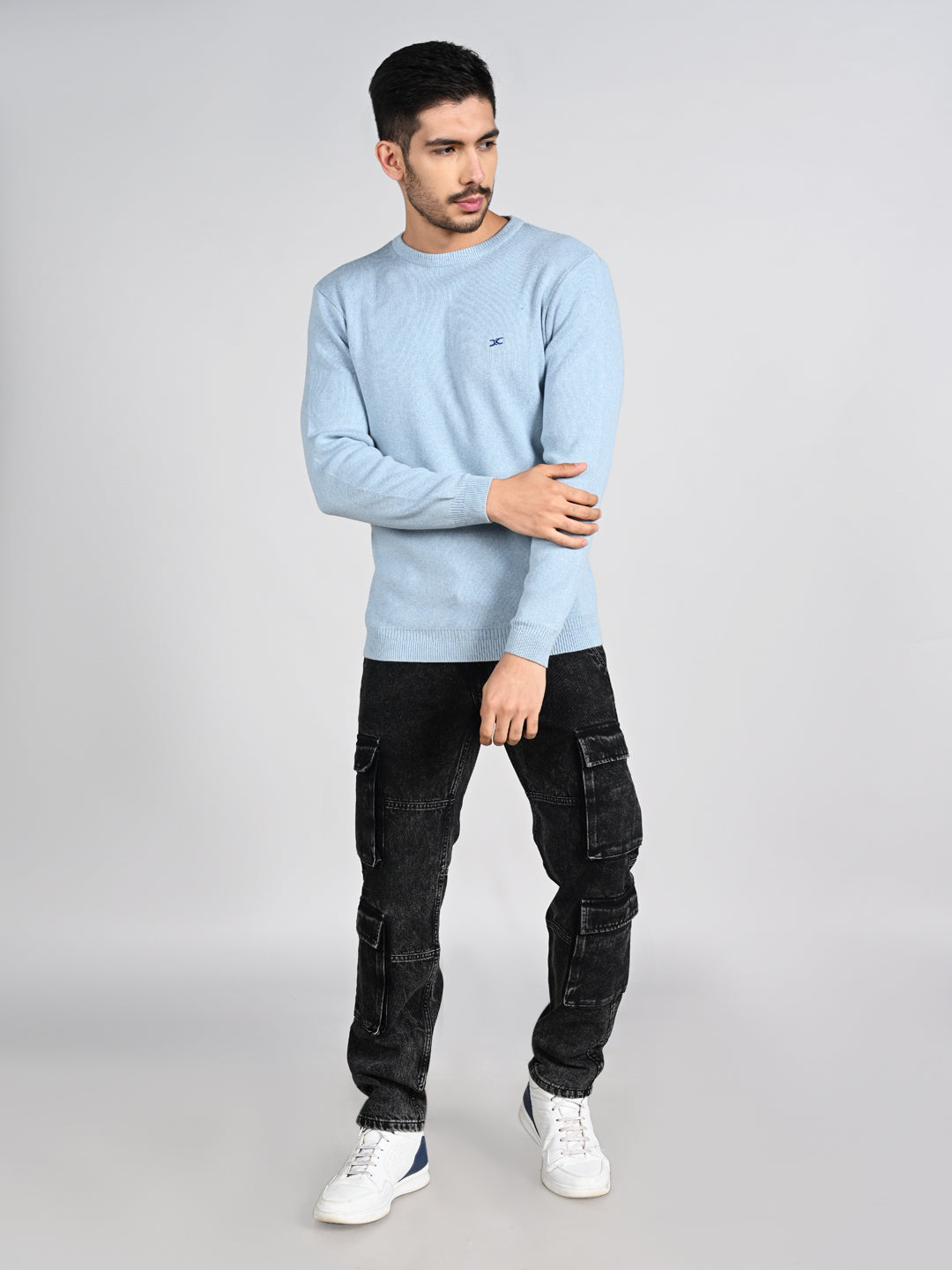 Killer Men Round Neck Light Blue Sweaters