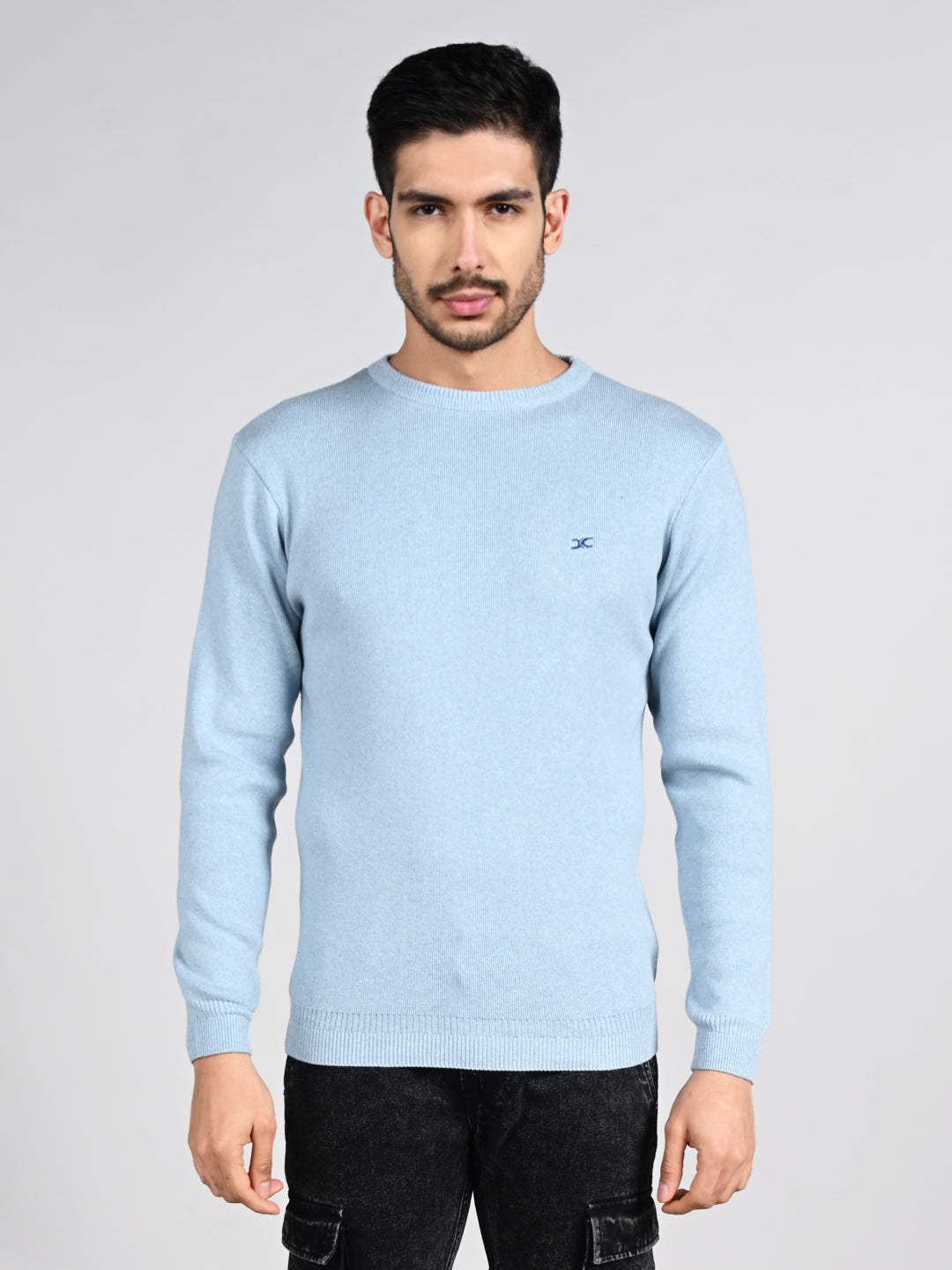 Killer Men Round Neck Light Blue Sweaters