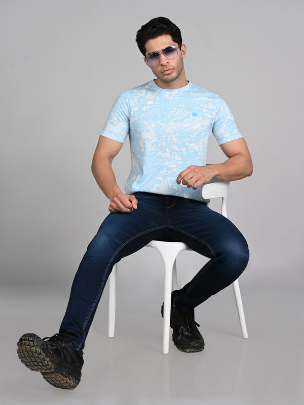 Killer Men Light Blue Printed Round Neck T-Shirts