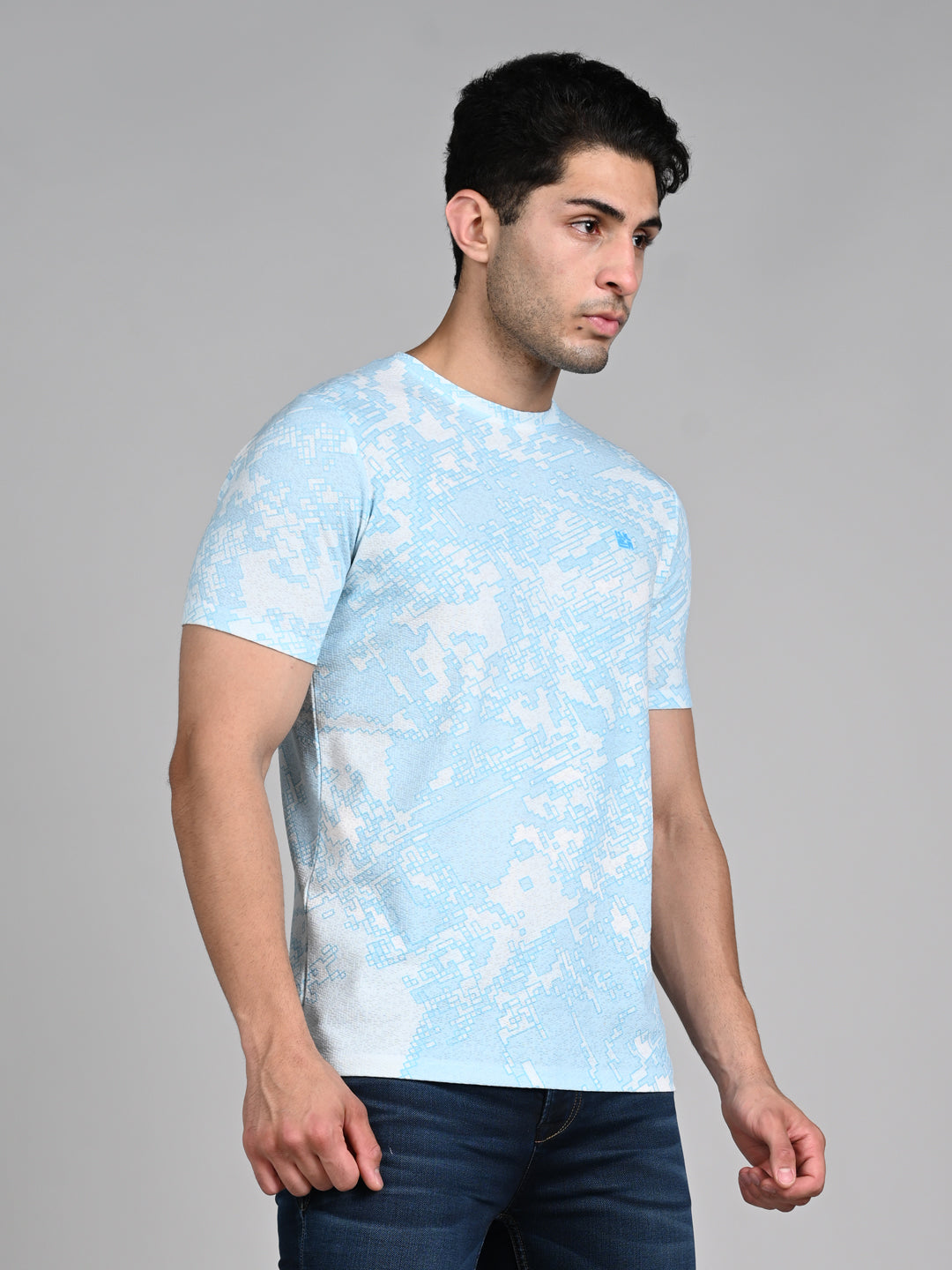 Killer Men Light Blue Printed Round Neck T-Shirts