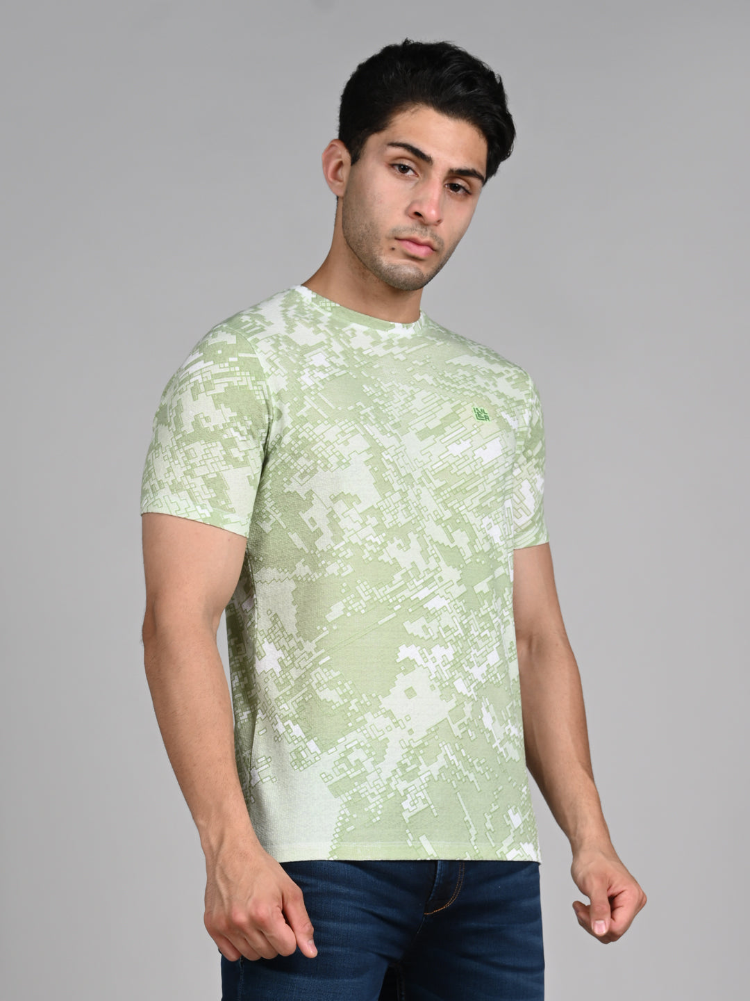 Killer Men Light Green Printed Round Neck T-Shirts