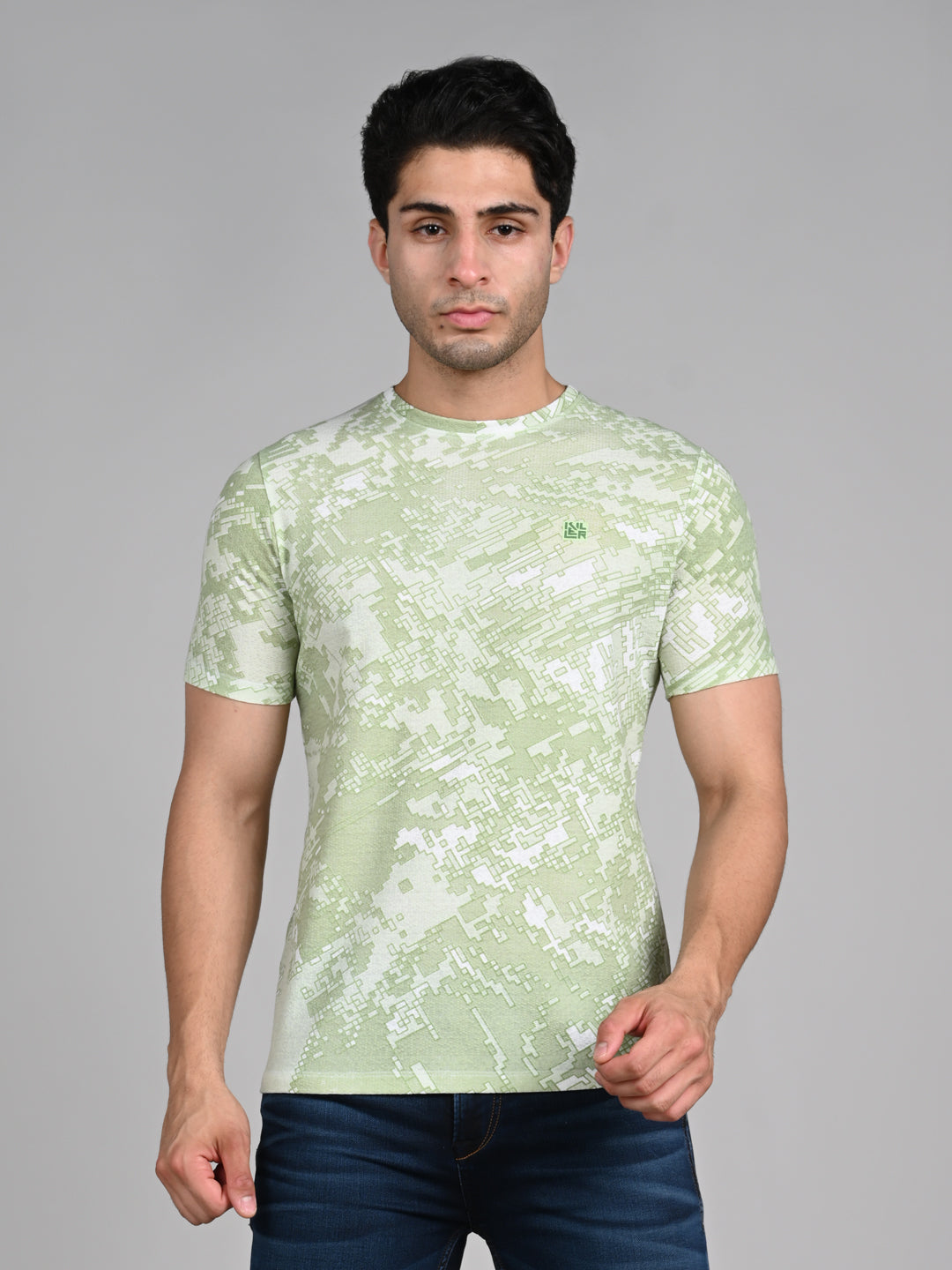 Killer Men Light Green Printed Round Neck T-Shirts