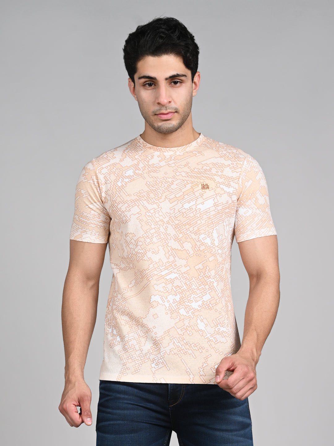 Killer Men Peach Printed Round Neck T-Shirts