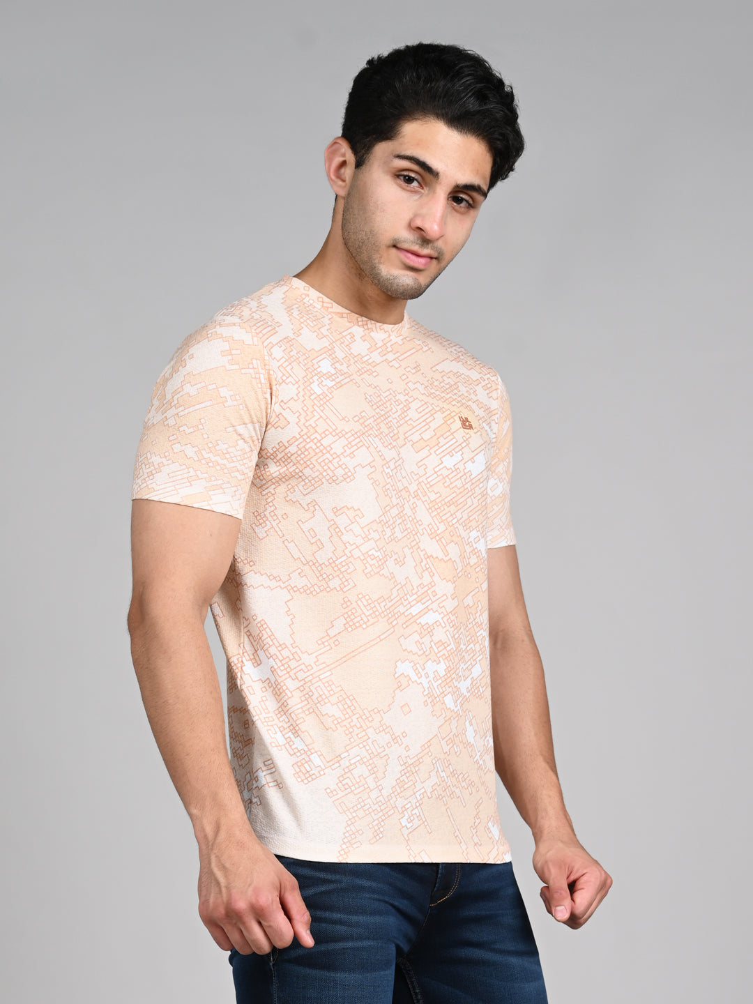 Killer Men Peach Printed Round Neck T-Shirts