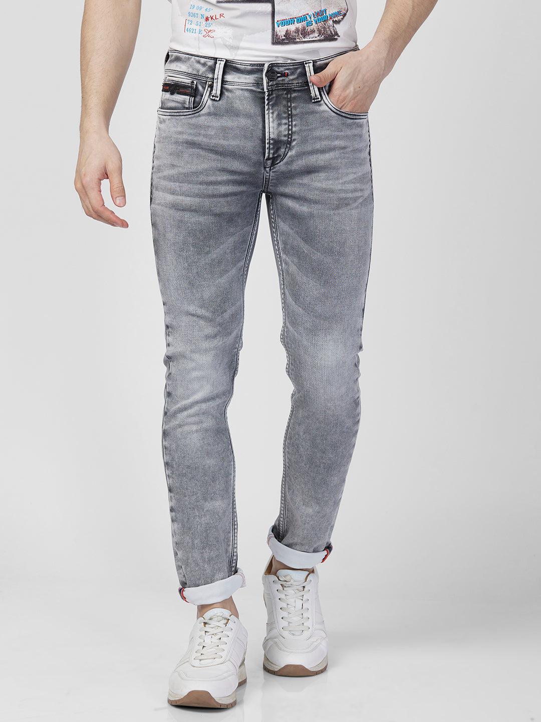 Killer Men Light Grey Solid Slim Fit Jeans