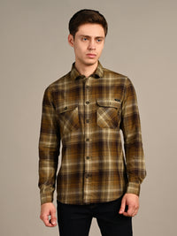 Killer Men Olive Checks Slim Fit Shirts