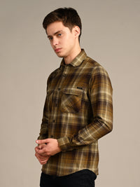 Killer Men Olive Checks Slim Fit Shirts