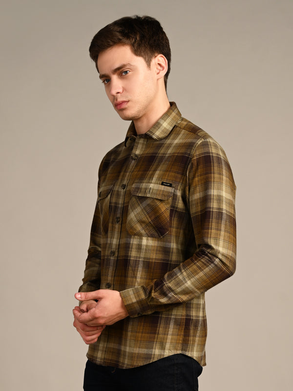 Killer Men Olive Checks Slim Fit Shirts