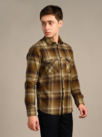 Killer Men Olive Checks Slim Fit Shirts