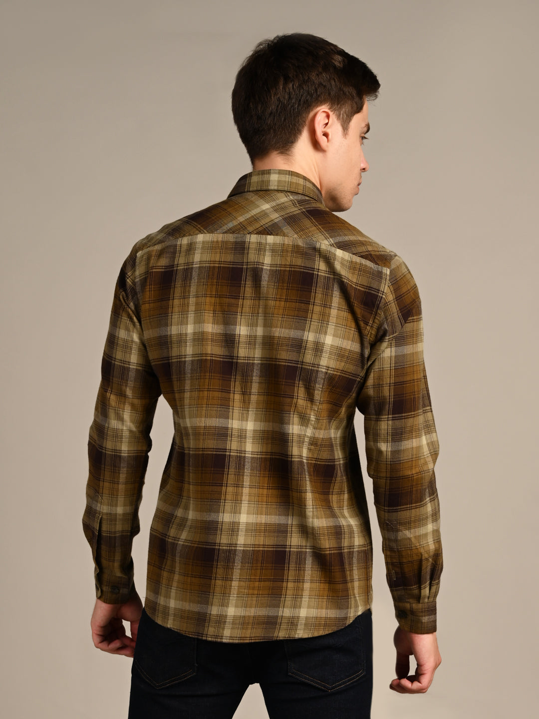 Killer Men Olive Checks Slim Fit Shirts