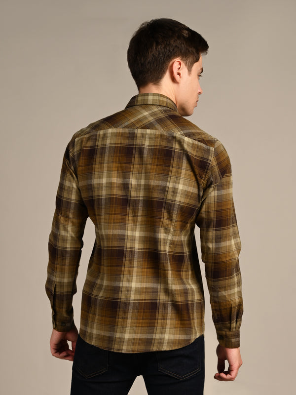 Killer Men Olive Checks Slim Fit Shirts