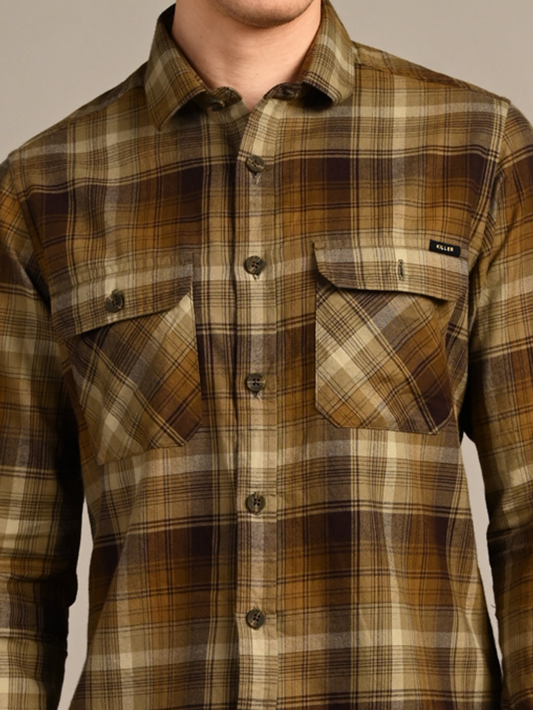 Killer Men Olive Checks Slim Fit Shirts