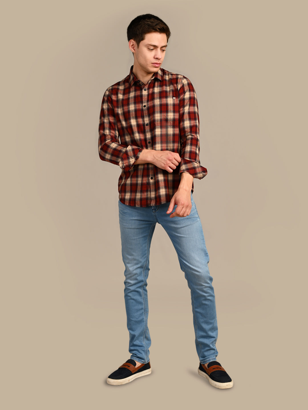 Killer Men Rust Checks Slim Fit Shirts