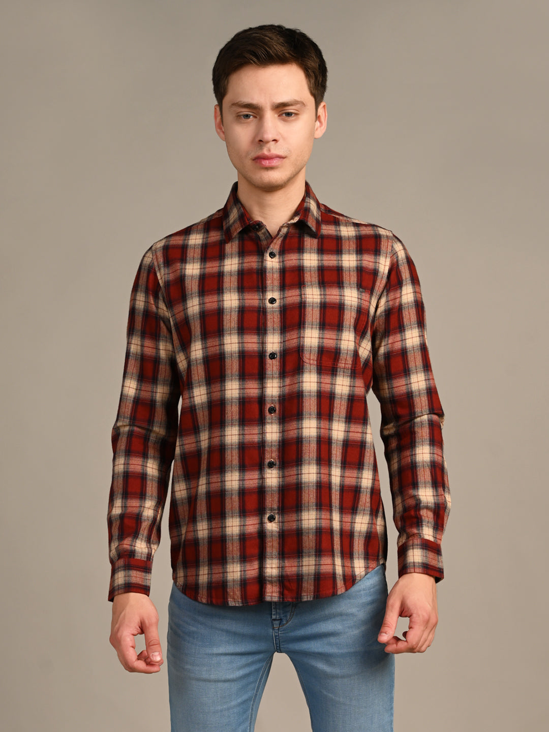 Killer Men Rust Checks Slim Fit Shirts