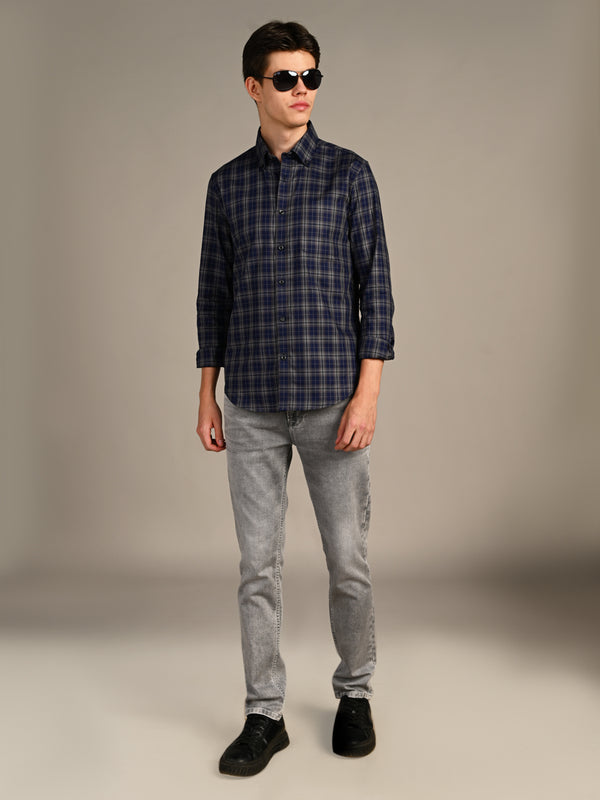 Killer Men Blue Checks Slim Fit Shirts