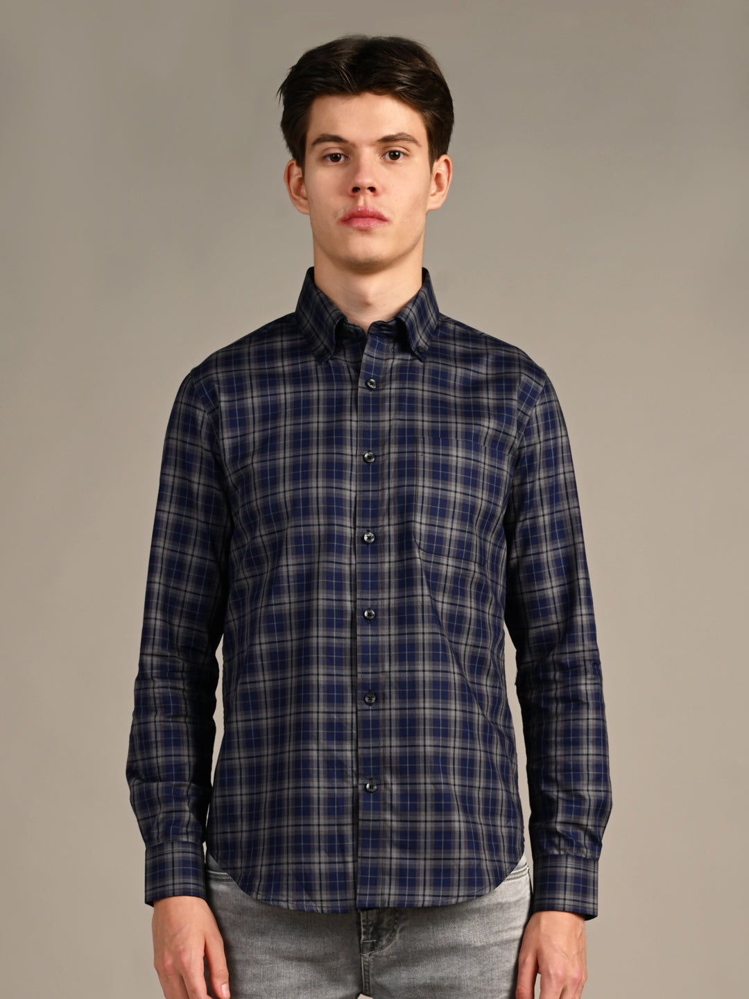 Killer Men Blue Checks Slim Fit Shirts