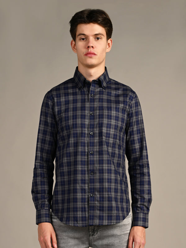 Killer Men Blue Checks Slim Fit Shirts