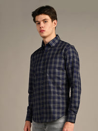 Killer Men Blue Checks Slim Fit Shirts