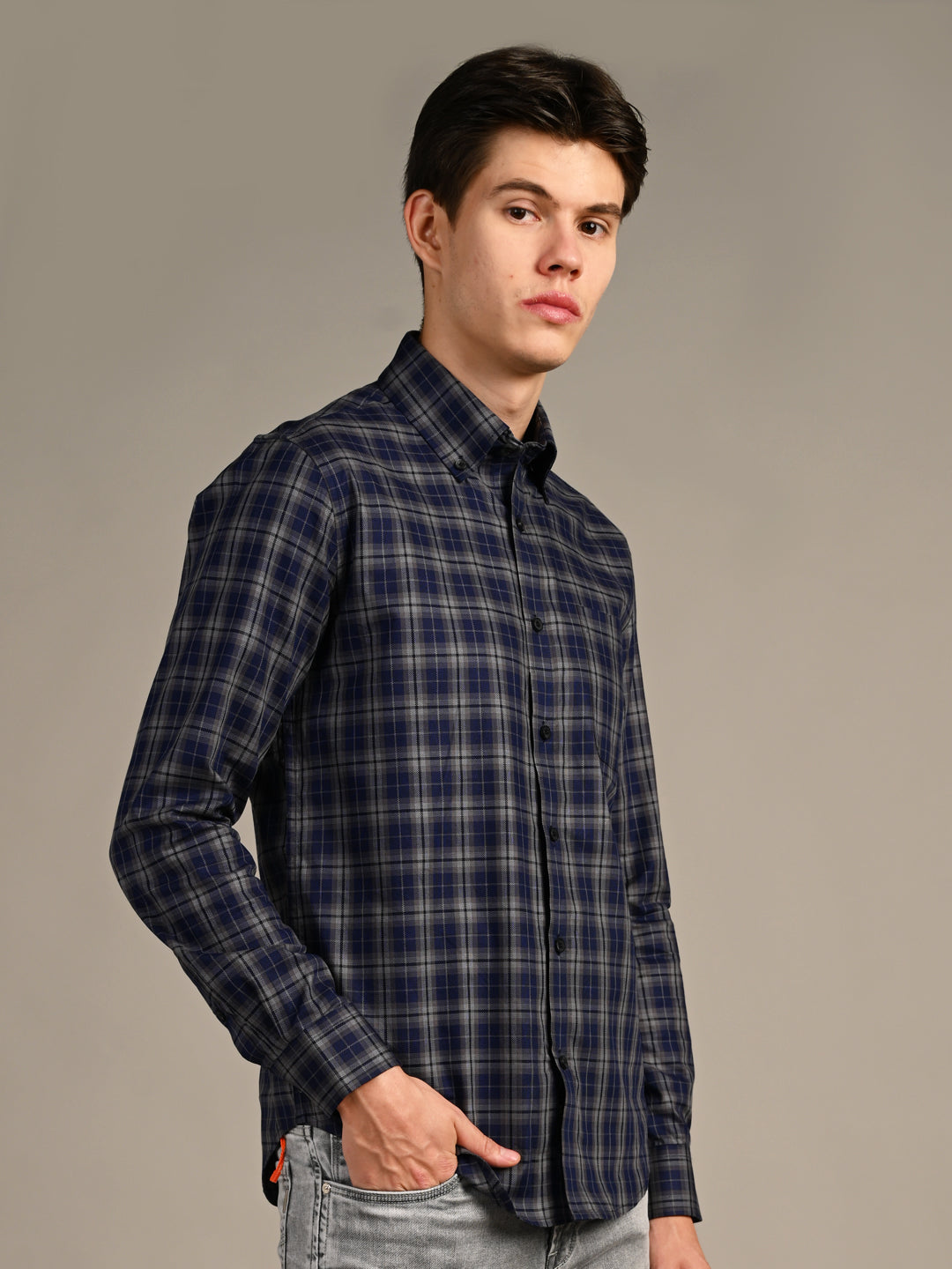 Killer Men Blue Checks Slim Fit Shirts